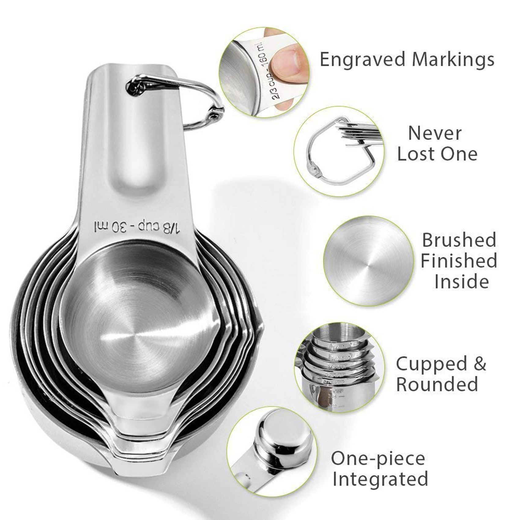Measuring Cups Set Of 7 With 1/8 Cup Coffee Scoop & 6x Measuring Spoons,  Stainless Steel Measuring