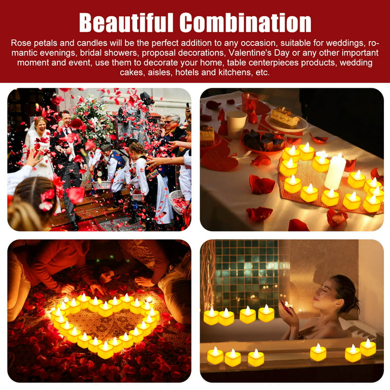 1000pcs Artificial Rose Petals with 24pcs LED Tea Lights Candles, EEEkit  Romantic Fake Rose Floral Decorations Special Night Set for Valentine's  Day, Wedding Anniversary, Table Décor 