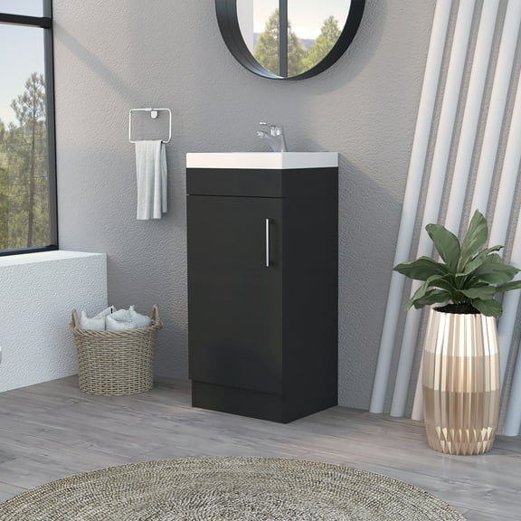 DUOSONG Black Wengue Rectangle Bathroom Vanity Black Particle Board Bath & Faucets Bathroom Vanities