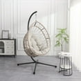 thumbnail image 7 of Comfy Indoor Outdoor Egg Chair, Patio Wicker Swing Egg Shaped Chair with Stand, Indoor Rocking Chair with Cushion, 350lbs Hammock Egg Shaped Chair for Balcony Backyard Bedroom, Light Grey, 7 of 7