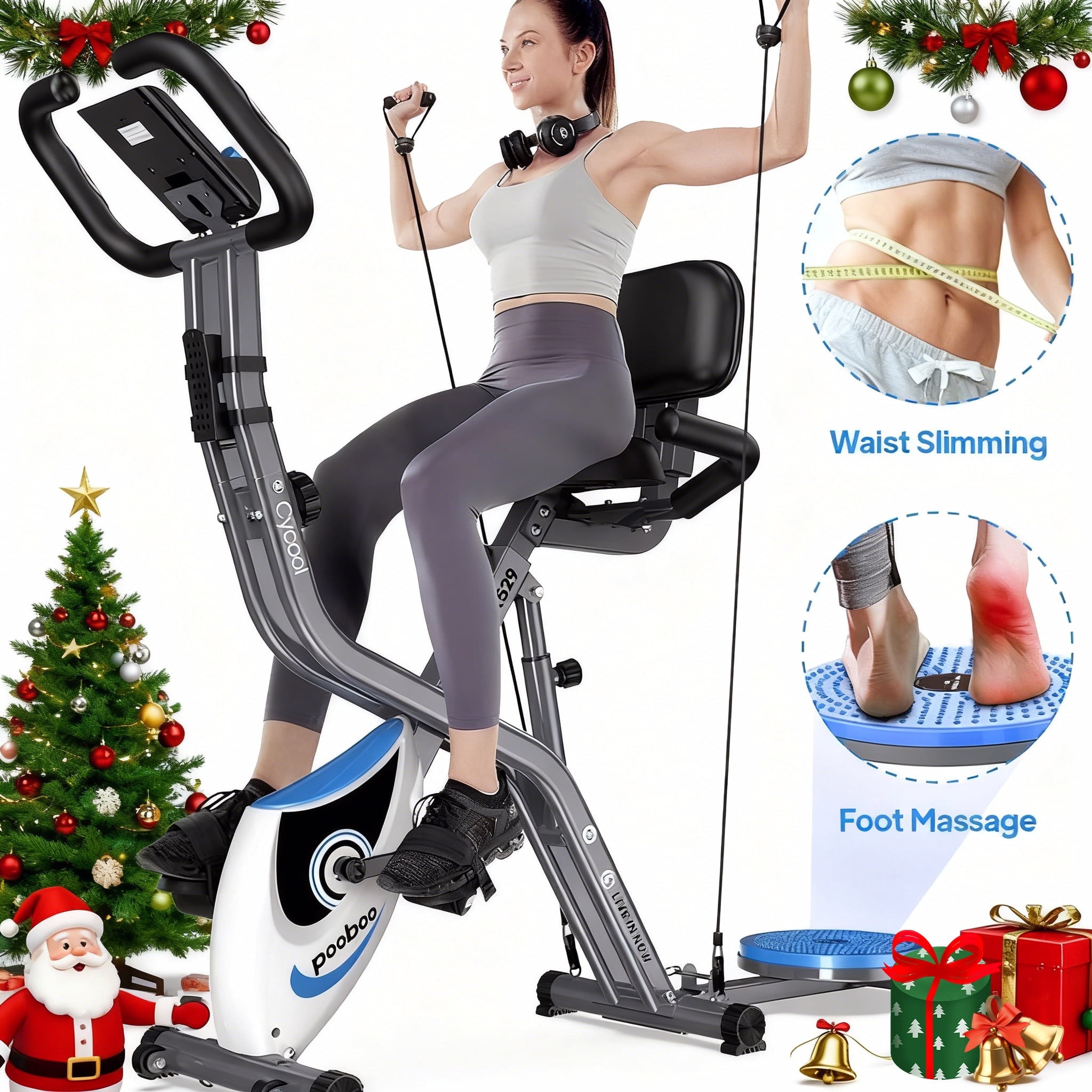 4-in-1 Folding Exercise Bike, Magnetic Resistance, LCD Monitor