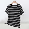 thumbnail image 2 of Levmjia Womens Tops Modal Short Sleeve Round Neck Striped Casual Shirt Soft Comfy Stretch Tee Regular Fit Everyday Wear Spring Summer, 2 of 9