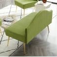 thumbnail image 3 of 46.5 Inch Pleated Velvet Upholstered Bench, Modern Tufted Dining Bench Loveseat Couch with Backrest and Metal Legs, Padded Bed End Bench Chair for Entryway Living Room Bedroom, Green, 3 of 5