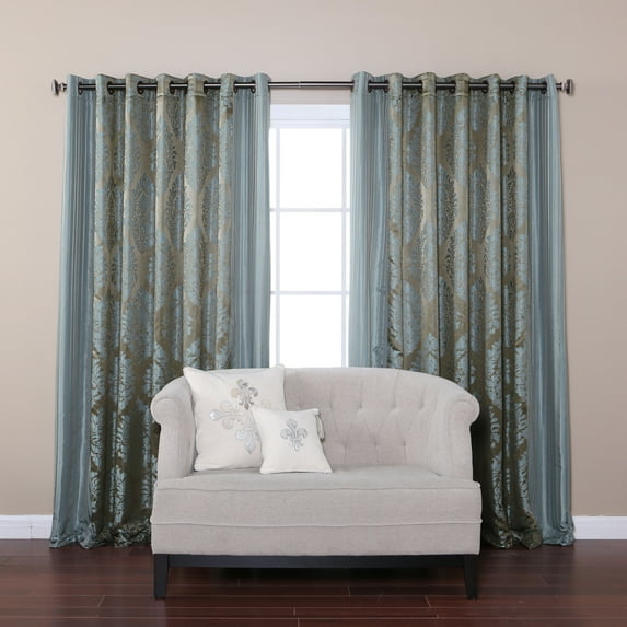 Quality Home Wide Width Damask Jacquard Curtain - Antique Bronze Grommet Top - Turquoise - 90"W x 84"L - (1 Panel)