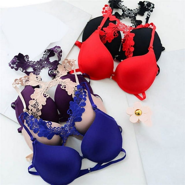 Promotion Clearance Sexy Women Frontal Lace Push Up Bra Seamless Bras Racer Back Front Closure Bralette Beige 75B