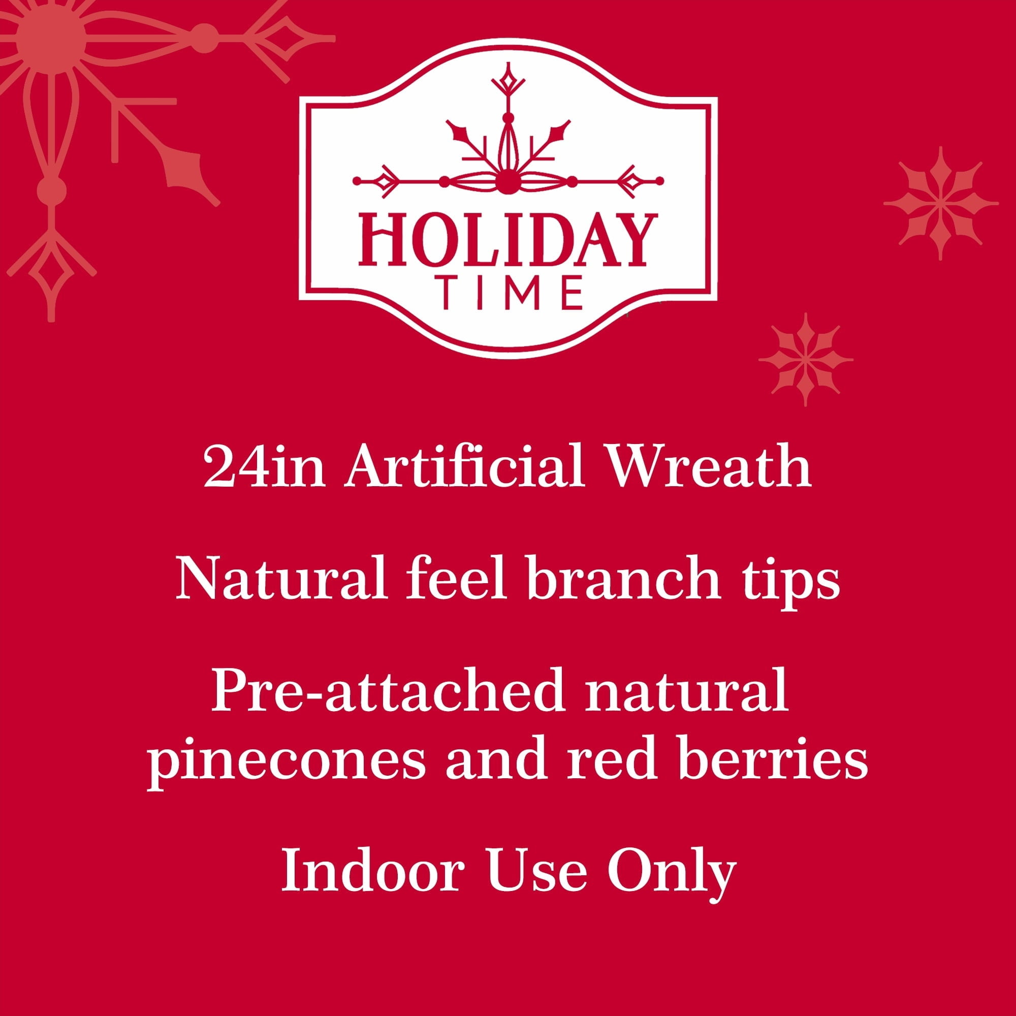 Natural Feel Fairfield Artificial Christmas Wreath with Berries and Pinecones, Green and Red, 24", by Holiday Time