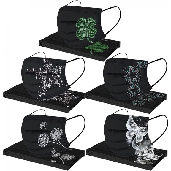 50PC Disposable Face Masks with Designs for Women Men Adults 5 Color Flower Butterfly Print 3Ply Full Face Protection M scara C1