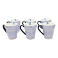 thumbnail image 5 of Set of 6 Eleanor Blue And White Linear Patterns Contemporary Porcelain Mugs 10oz, 5 of 5
