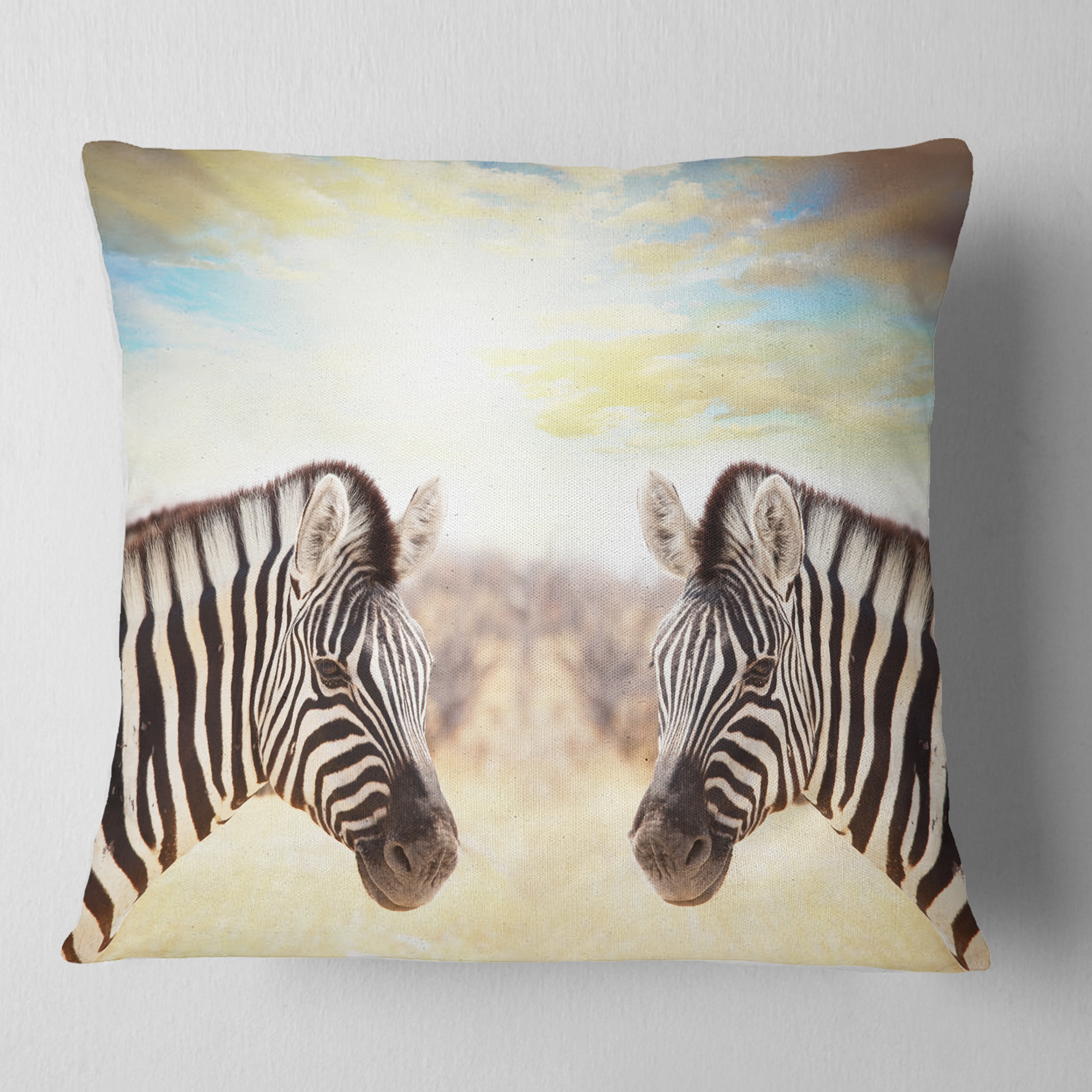 Designart Zebras Face To Face At Sunset - African Throw Pillow - 16x16