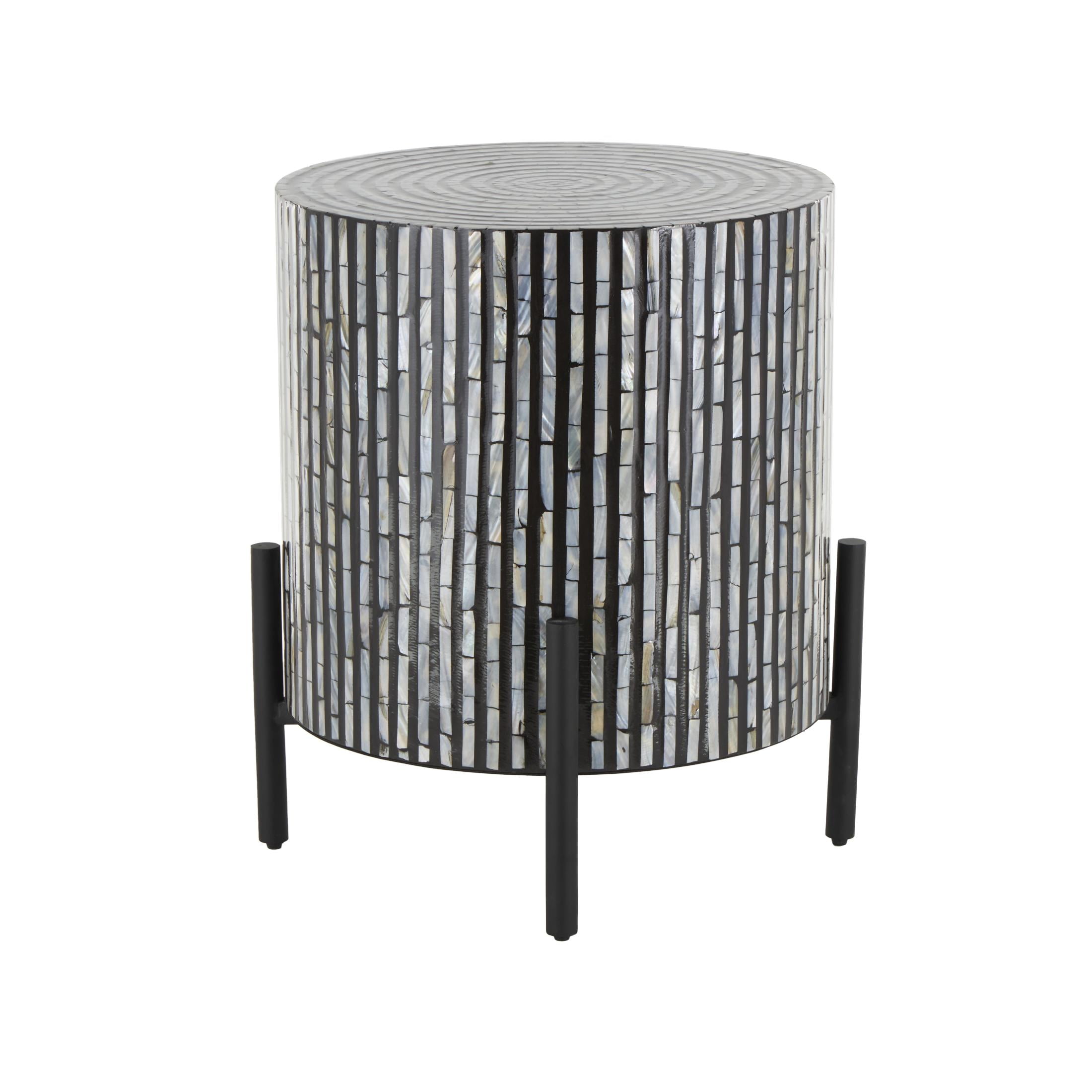 DecMode 18" x 22" Multi Colored Mother of Pearl Shell Handmade Mosaic Inlay Geometric Accent Table with Black Metal Legs, 1-Piece