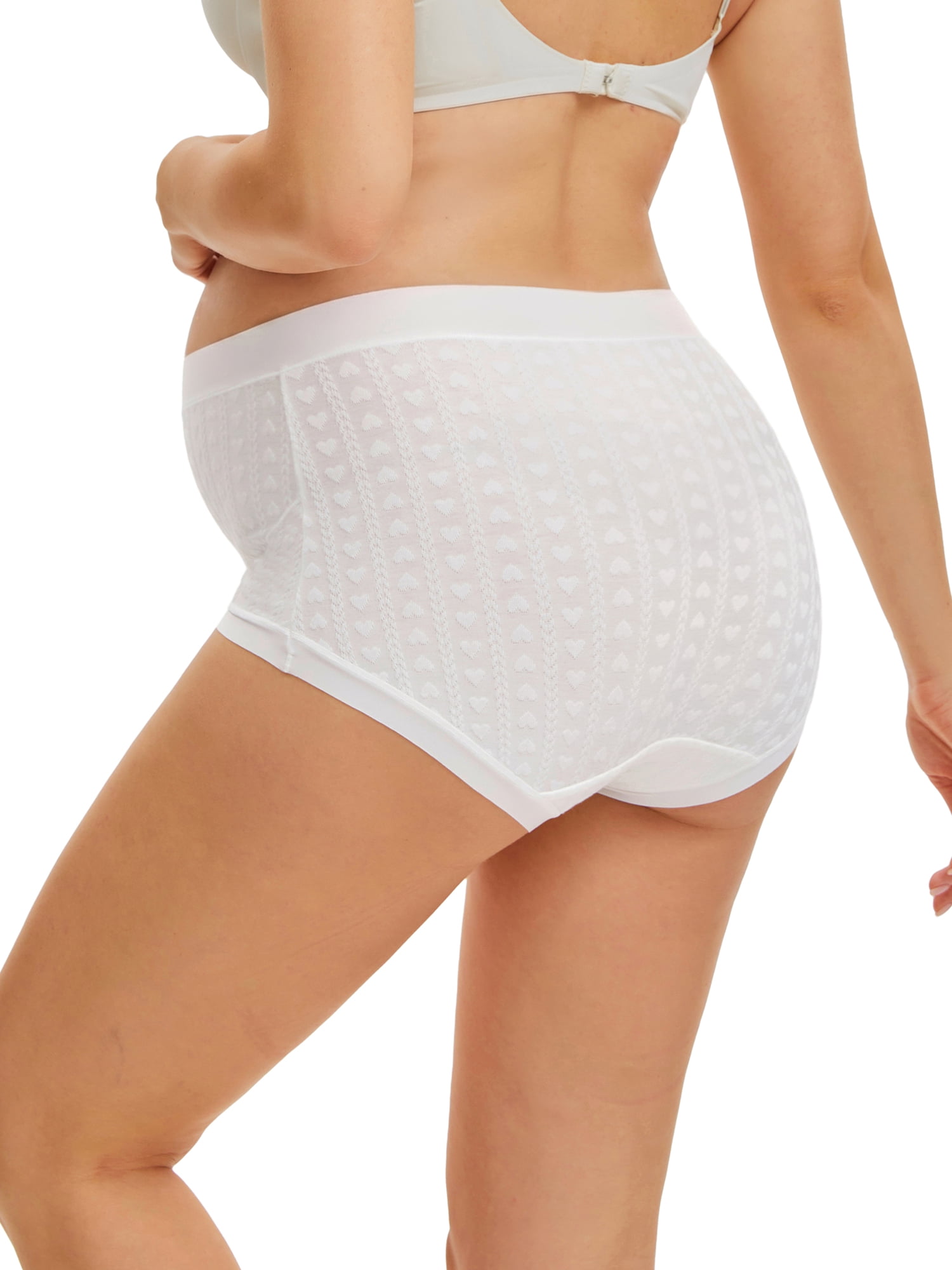 DARING DIVA Women's High Waist Cotton Underwear Jacquard Texture Briefs L Heart White