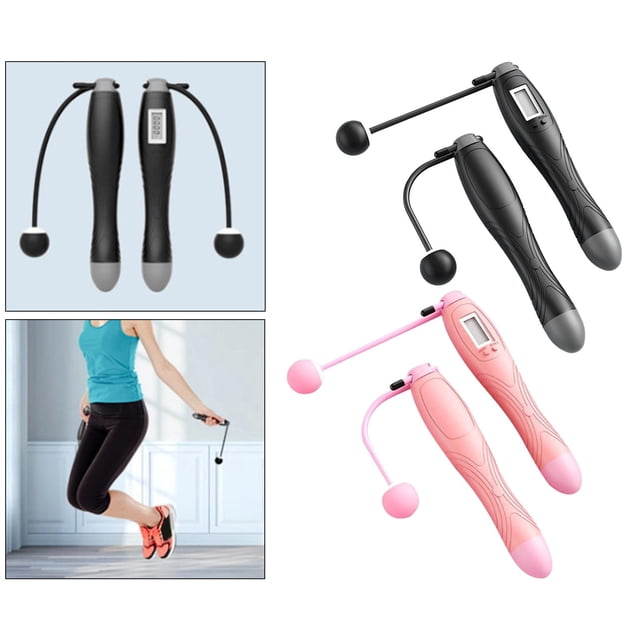 2 pares de cuerda de saltar ajustable, digital electrónico, modos duales, calorías rosa claro negro gris Sharpla Cuerda de saltar inalámbrica