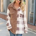 thumbnail image 2 of Women Plaid Splicing Coat Turn Down Collar Single Breasted Casual Shirt Jacket with Chest Pocket Light Tan XL, 2 of 7