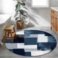 thumbnail image 4 of 4ft Round Rug, Navy Blue White Non-Skid Rubber Backing Large Area Rugs - Living Room Bedroom Home Office, Modern Abstract Art Oil Painting Geometric Indoor Floor Mat Carpets Washable Rug, 4 of 9