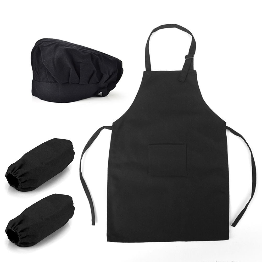 Opromo Colorful Cotton Canvas Kids Apron, Chef Hat and Oversleeve Set