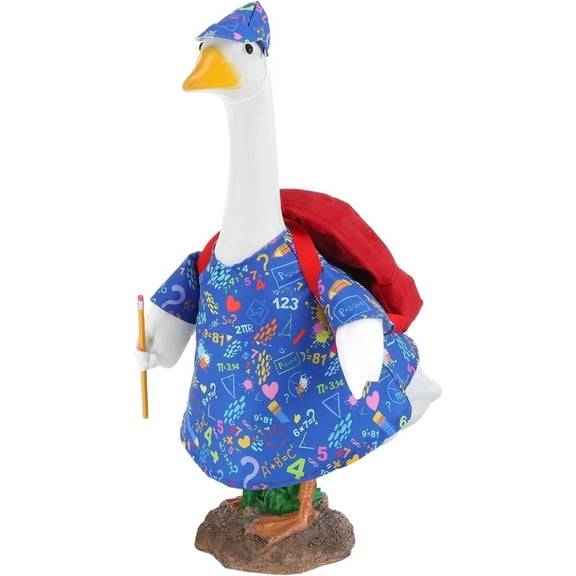 HaCpiu Back to School Goose Outfit, 23" Porch Goose Statue Clothes with Hat Schoolbag, Goose Clothing for Indoor Outdoor Garden Yard Patio Lawn
