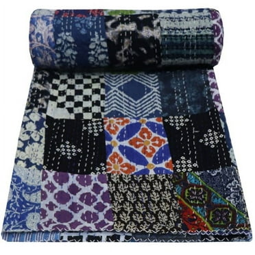 Handmade Blue Patchwork kantha quilt single quilt blue color kantha throw queen kantha bedspread cotton quilt bohemian quilt patchwork quilts
