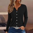 thumbnail image 2 of yunLCZ Basic T Shirts Womens Summer Tops Fashion 2025 V Neck Print Shirts Casual Button Down Long Sleeve Blouses Office Shirts Black XL, 2 of 4