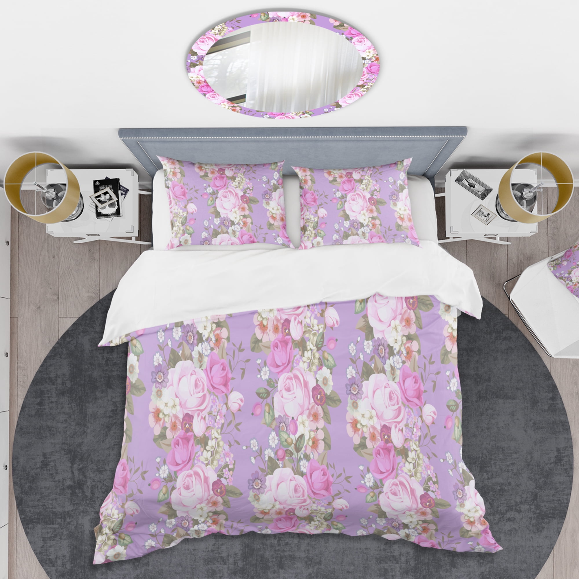 Designart 'pattern with country roses' Mid-Century Modern Duvet Cover Set
