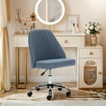 thumbnail image 6 of Home Office Chair, Mid Back Armless Fabric Upholstered Desk Chair with Wheels Adjustable Swivel Vanity Chair for Bedroom,Living Room, Blue, 6 of 8