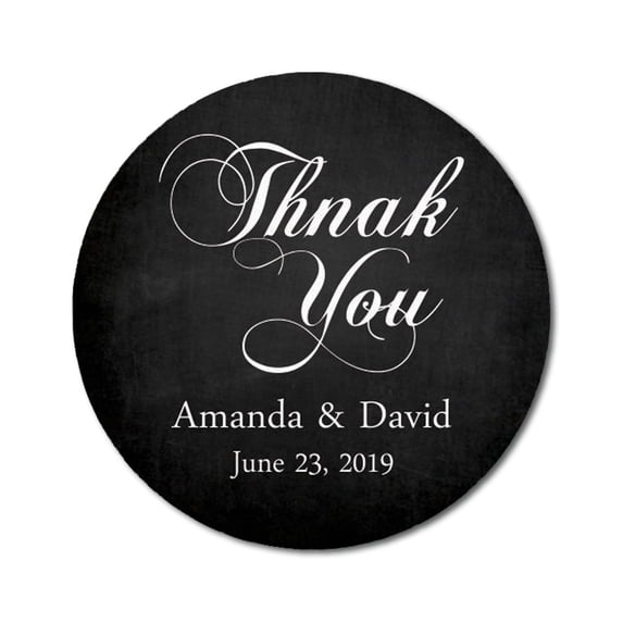 Darling Souvenir Round 45 Pcs Calligraphy Thank You Stickers Personalized Bride Groom Names And Date Envelope Seals-Gray