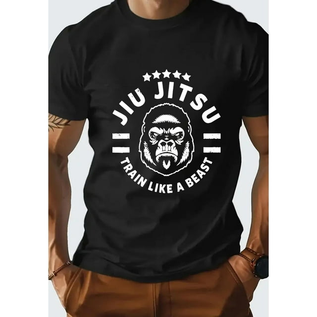 Camiseta con estampado "Entrenando jiu-jitsu como una bestia". Camisetas para hombre, camiseta informal de manga corta para verano. Camiseta para adultos, hombres, mujeres, adolescentes, jóvenes.