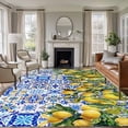 thumbnail image 2 of Lemons Area Rugs 5x7 ft National Style Summer Lemon Blue Floral Texture Washable Rug Non Slip Indoor Carpet Absorbent Floor Mat for Living Room Bedroom Dining Room, 2 of 9