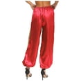 thumbnail image 2 of iiniim Women's Belly Dance Pants High Waist Gold Trim Bloomers Arabian Costume Lantern Pants Red S, 2 of 7