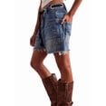 thumbnail image 3 of Women's Denim Drawstring Pockets High Rise Knee Length Pants Jorts Shorts for Casual Summer L, 3 of 9
