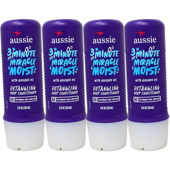 Aussie, 3 Minute Miracle, Moist Deep Conditioner, with Avocado & Australian Jojoba Oil, 8 fl oz Pack of 4