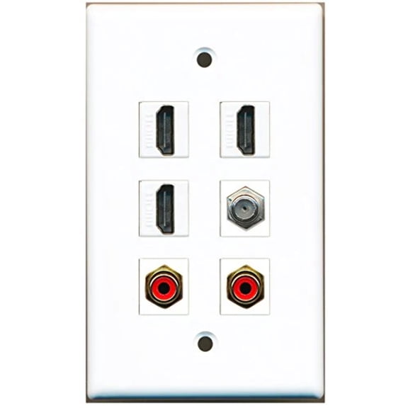 RiteAV - 3 HDMI 2 Port RCA Red 1 Port Coax Cable TV- F-Type Wall Plate