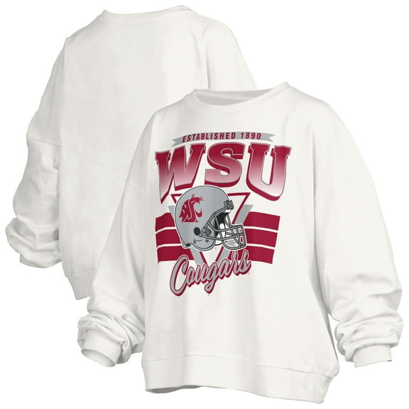 Women's Pressbox White Washington State Cougars Oversized Janice Retro Waist-Length Pullover Sweatshirt
