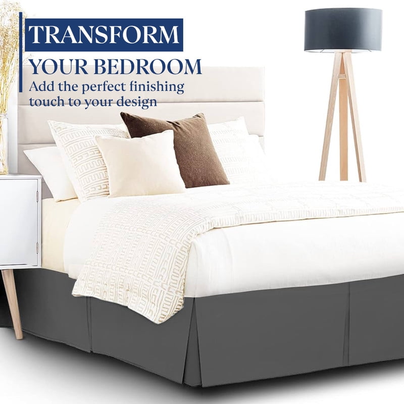 SKY BEDDINGS Luxury Pleated Full Bed Skirt with Split Corners - 18 Inch Tailored Drop - Pleated Dust Ruffle - Wrinkle-Free 100% Microfiber - Easy Fit, Soft & Durable - Dark Grey