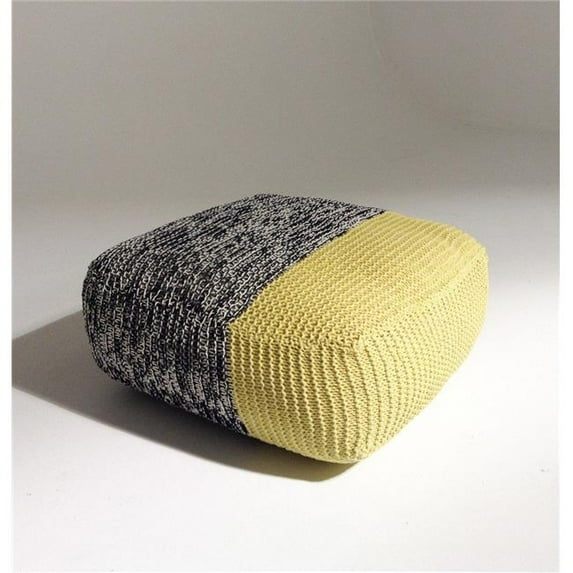 GFurn 70x70x30-GREY-13-0720 Handmade Knitted Floor Cushion - Mottled Grey & Custard
