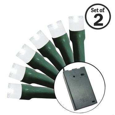Battery Operated 20 Lt LED Little Lights, Pure White, Green Wire (Set of 2)