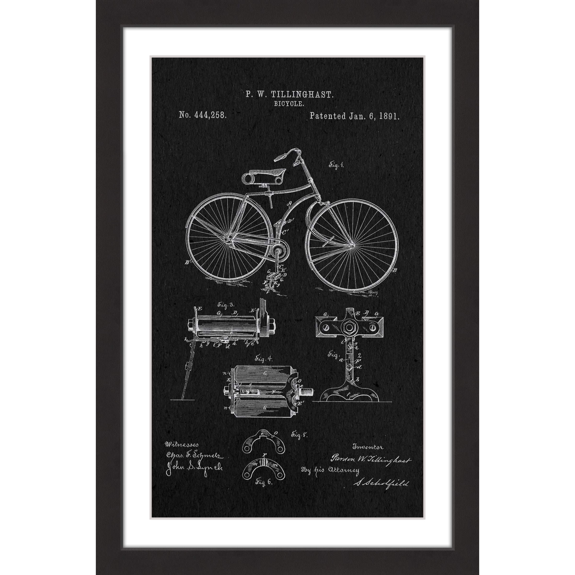 Marmont Hill - "Bicycle 1891 Black Paper" by Steve King Framed Painting Print