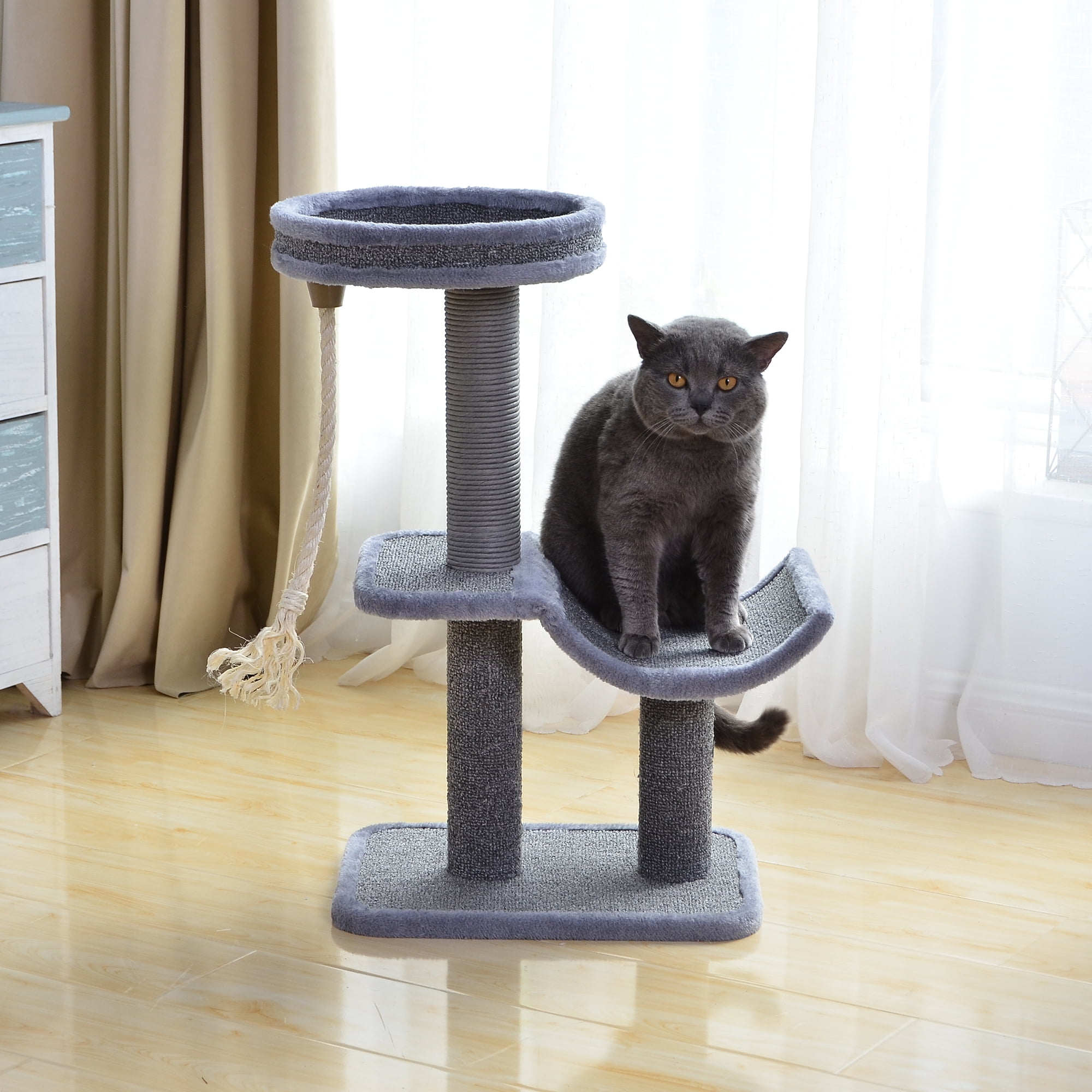 Catry 27" Gray Small Cat Tree Scratching Post Tower w/ Sisal Rope Multi