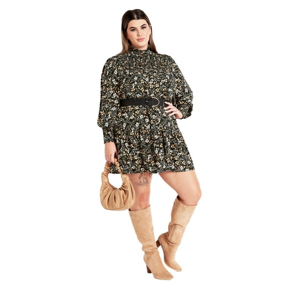 Avenue Women's Plus Size Cassia  Sleeves Ruffle Dress