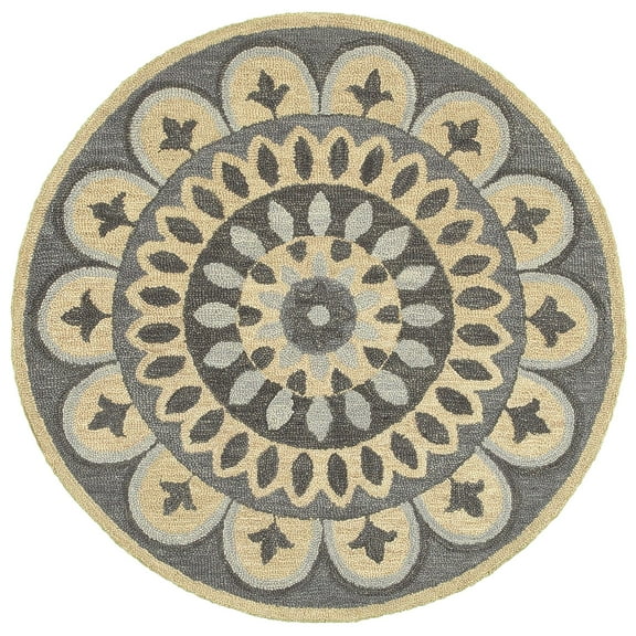 Laddha Home Designs 6' Gray and Beige Mandala Hand Tufted Round Area Throw Rug