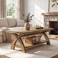 thumbnail image 4 of Tribesigns Solid Wood Coffee Table with Storage Shelf, Farmhouse Rectangular Center Table with X-Shaped Legs, Industrial Accent Cocktail Tables for Living Room, 4 of 14