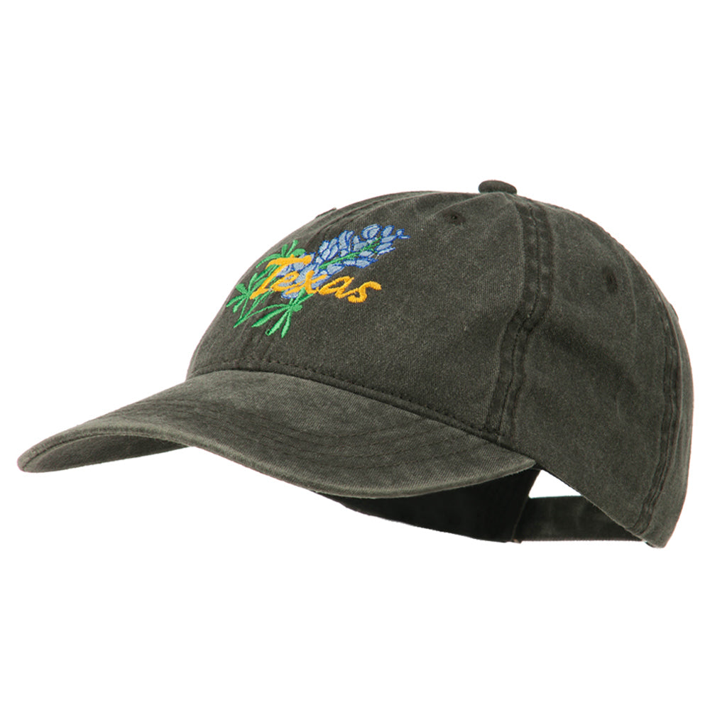 Texas State Bluebonnet Flower Embroidered Cap - Black OSFM