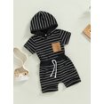 thumbnail image 4 of Newborn Baby Boy Clothes Short Sleeve Hooded Tops with Pocket Drawstring Short Casual Summer Outfits 6m 12m 18m 24m 3y, 4 of 9