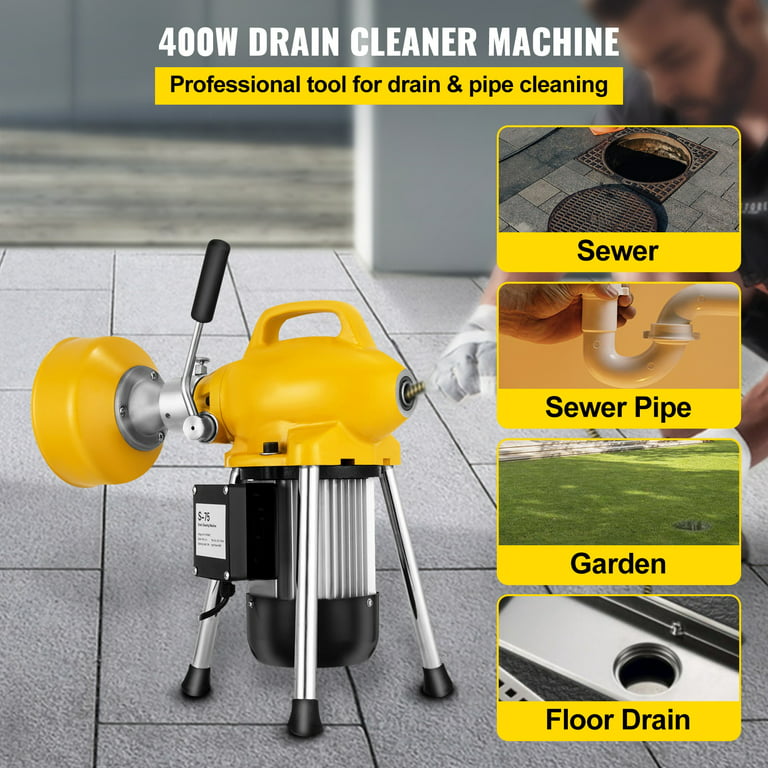 BENTISM Drain Cleaner Machine, 25ft 1/4in Drain Cleaning Machine,  Manualfeed Drain Auger Drum Plumbing Drain Snake Clog Remover