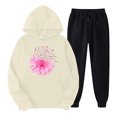 thumbnail image 1 of Puntoco Conjunto De Sudadera Y Pantalones Estampados Con Capucha De Manga Larga Informal Para El Día Del Cáncer De Mama De Otoño E Invierno Para Mujer Beige S, 1 of 2