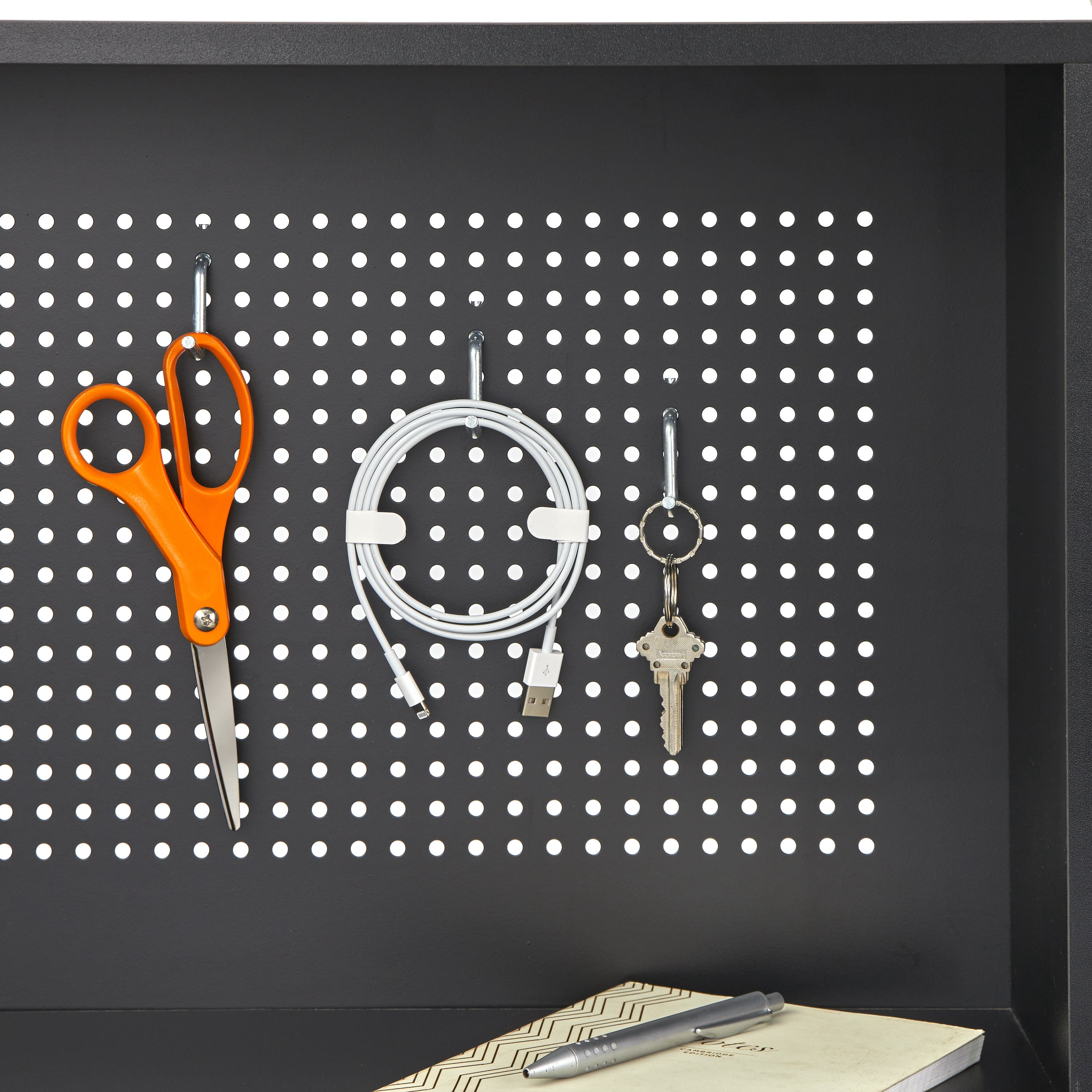 TMS Willmore Computer Desk with Hooks and Organizing Panel, Black Finish