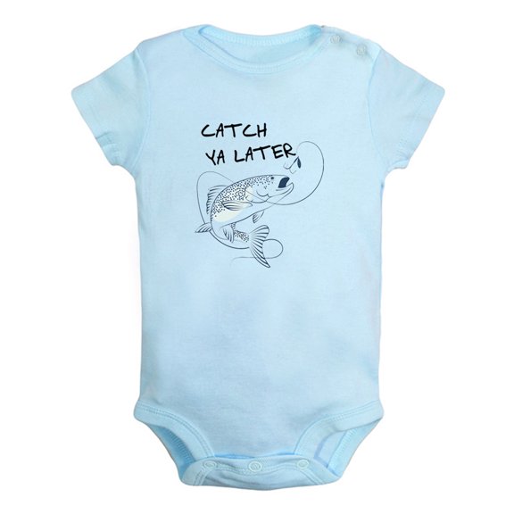 iDzn Catch Ya Later Fishing Funny Rompers For Babies, Newborn Baby Unisex Bodysuits, Infant Jumpsuits, Toddler 0-12 Months Kids One-Piece Oufits (Blue, 6-12 Months)