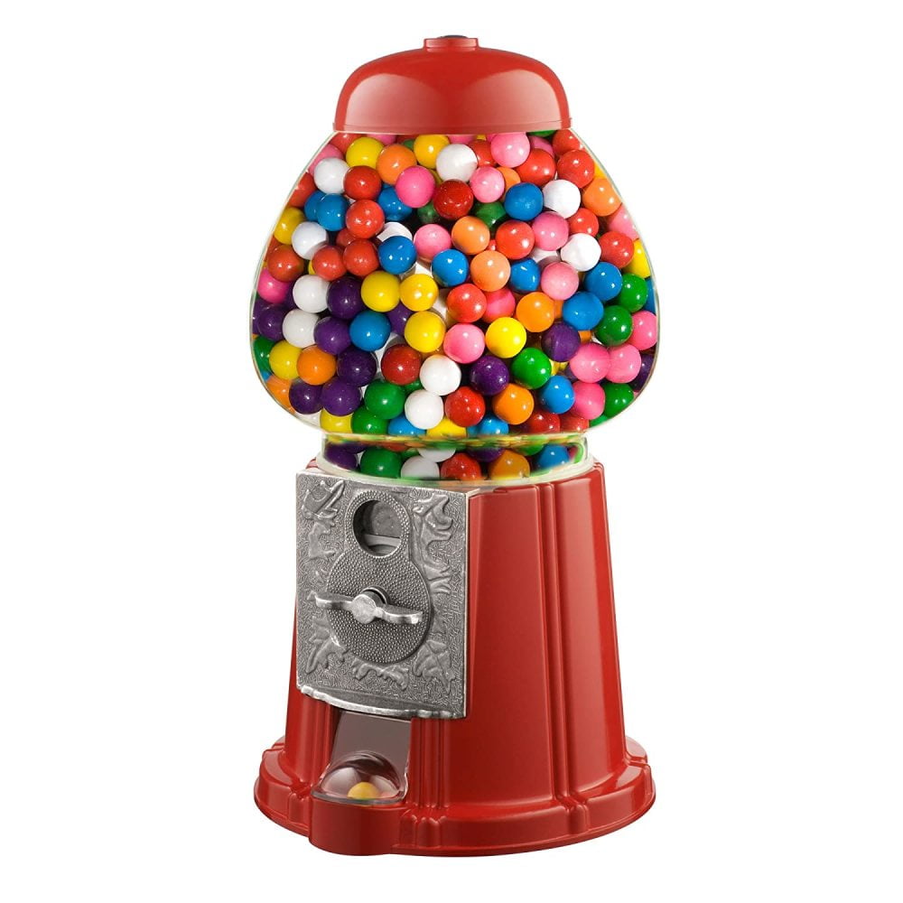 Gumball Machine - 12 Inch Candy Dispenser for 0.62 Inch Bubble Gum Ball and  More - Vintage Heavy Duty Red Metal with Large Glass Ball- Easy Twist-Off