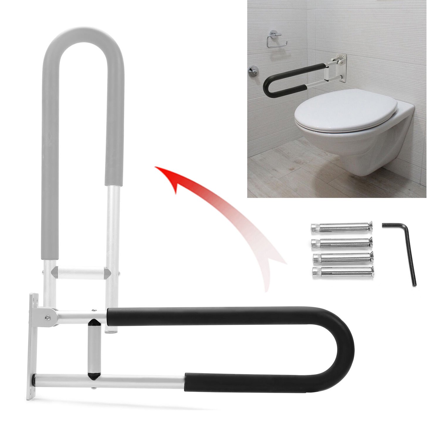 HECASA 23.6 inch Toilet Handrails Bathroom Safety Bar Hand Support Rail Mounted Bath Grips Bathtubs for Elderly Seniors Disabled