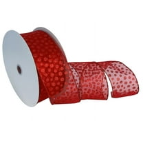 Red Glitter Polka Dots Ribbon- 2 1/2" x 50 Yards, Wired Edge Sheer Ribbon, Easter, Wreath, Wedding, Reception, Presents, Gift Basket, Christmas, Valentine's Day