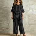 thumbnail image 2 of Plus Size Two Piece of Outfits for Womens Pinstripe V- Neck Short Sleeve Elastic Waist Pocket Long Pants Sets, 2 of 5